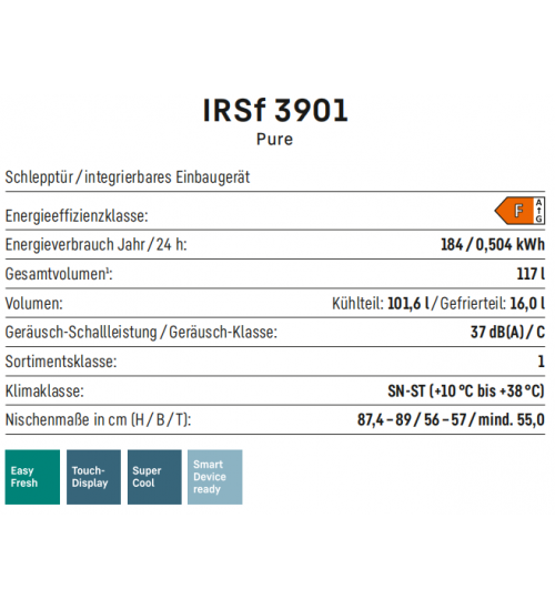 LIEBHERR利勃海尔 IRSf 3901  轻松新鲜 嵌入式单门冰箱